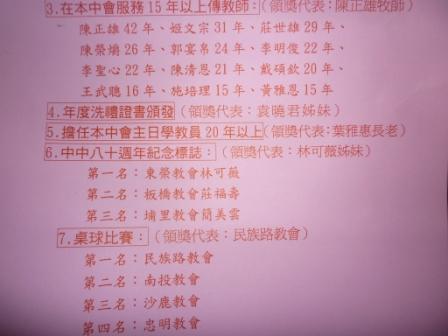 2010.10.03台中中會設立八十週年感恩禮拜：受獎表～